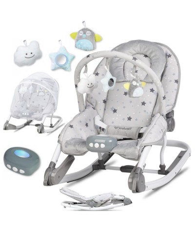 Leżaczek bujaczek dla dziecka Kidwell TUMI GWIAZDKI do 18kg + moskitiera moduł sensoryczny