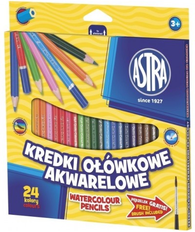 Kredki ołówkowe akwarelowe 24 kolory Astra + pędzel