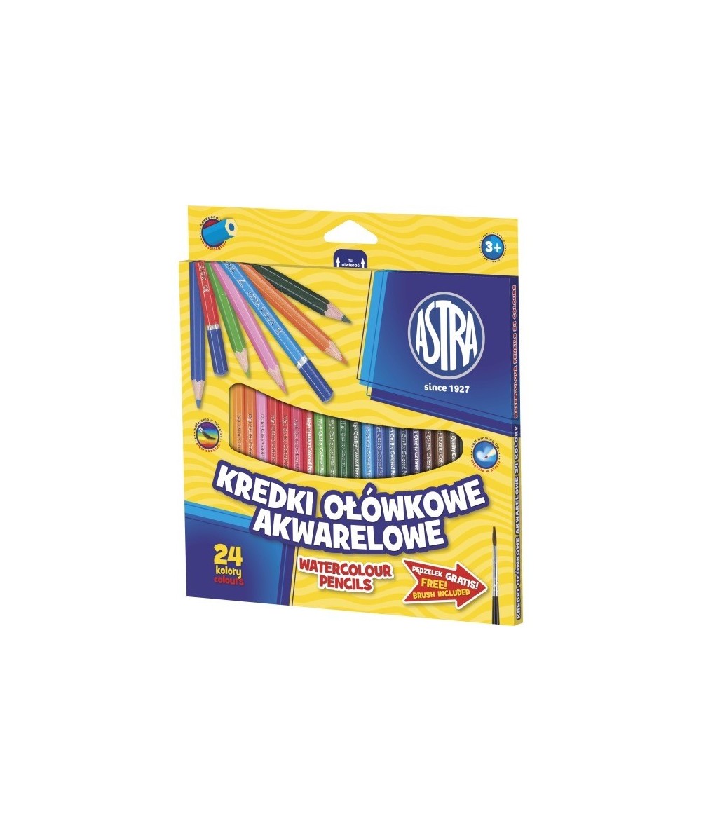 Kredki ołówkowe akwarelowe 24 kolory Astra + pędzel