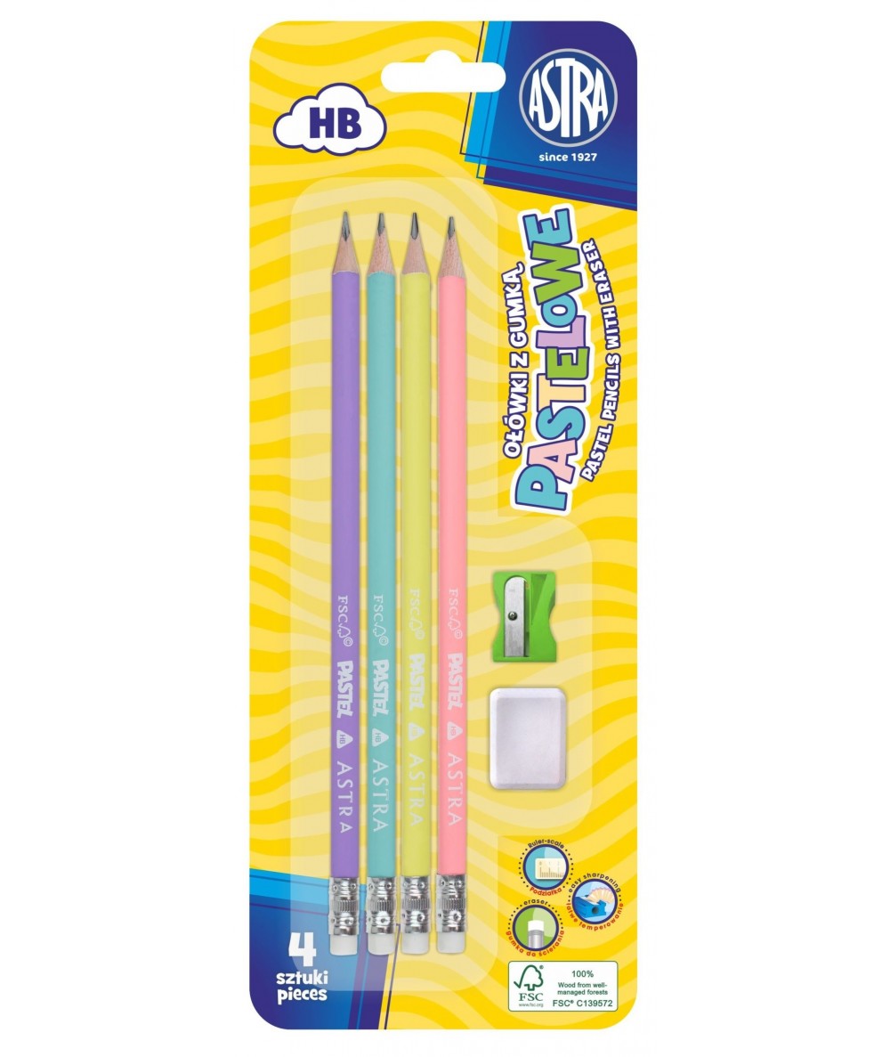 Ołówek trójkątnyZestaw ołówki trójkątne HB Astra pastelowa obudowa 4 sztuki