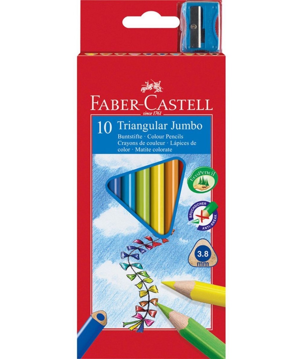 Kredki Faber-Castell ołówkowe trójkątne 10 kolorów + temperówka