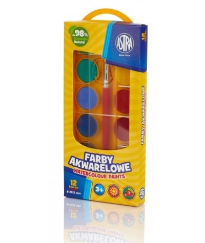 Farbki akwarelowe 12 kolorów Astra akwarele dla dzieci + pędzelek