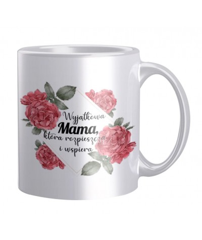 Kubek na Dzień Matki Wyjątkowa Mama ceramiczny w kwiaty na prezent