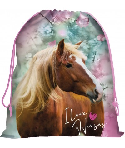 Kolorowy worek na buty, na WF z koniem dla dziewczynki I Love Horses