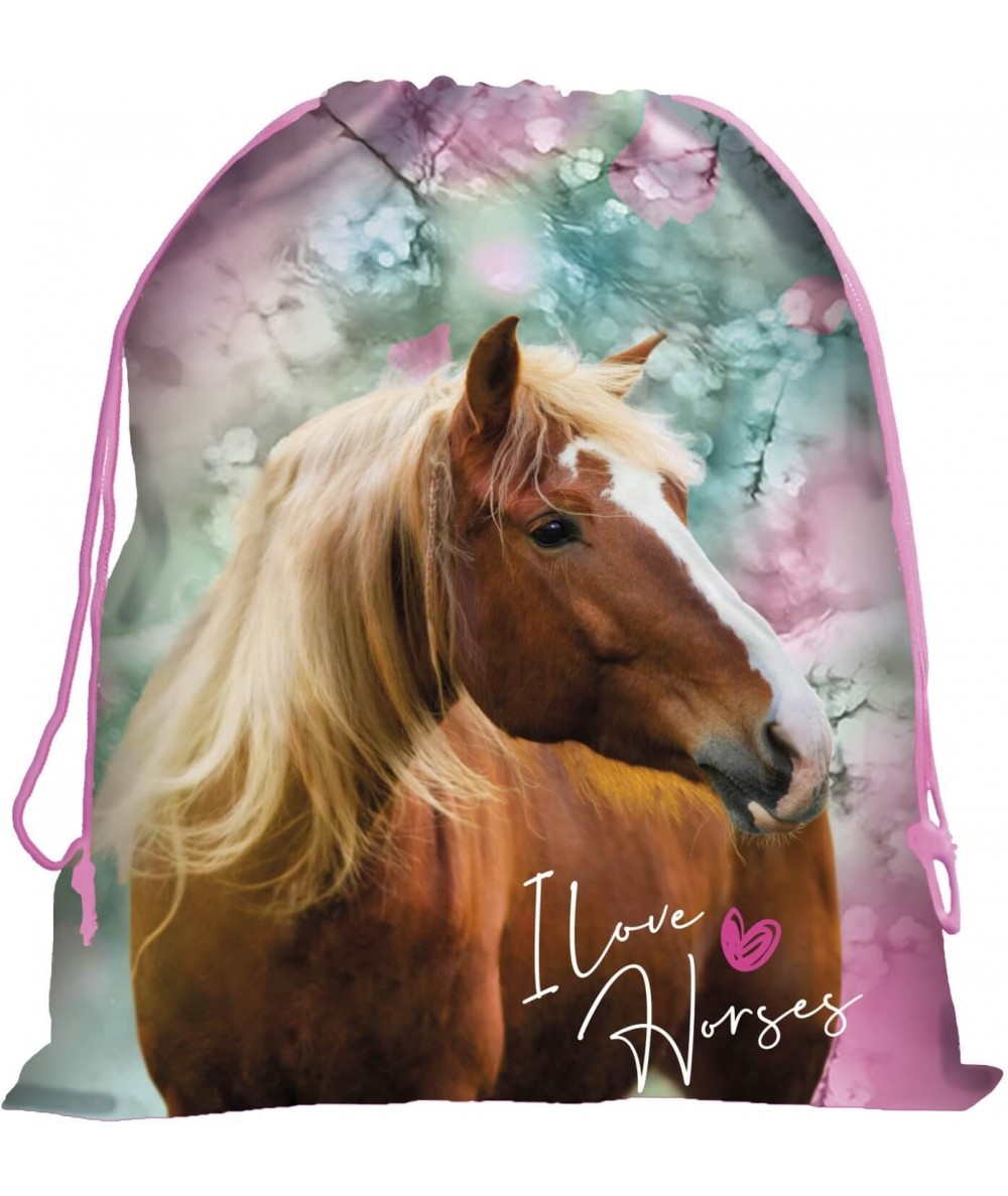 Kolorowy worek na buty, na WF z koniem dla dziewczynki I Love Horses