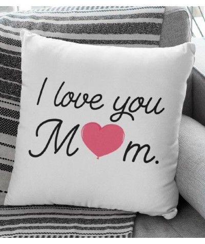 Poduszka dekoracyjna dla mamy I Love You Mom bawełniana z sercem