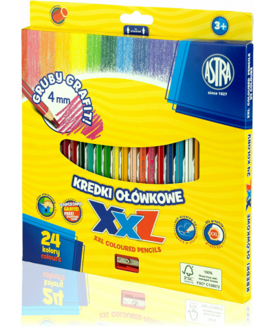 Kredki ASTRA szkolne XXL 24 kolory ołówkowe heksagonalne