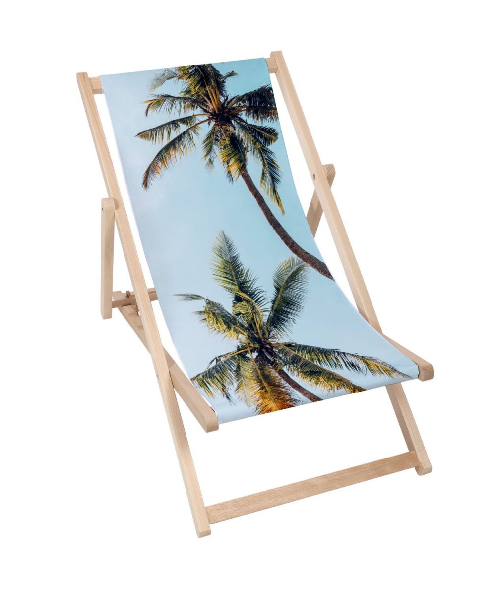 Leżak plażowy Palm Tree palmy fullprint drewniany ogrodowy
