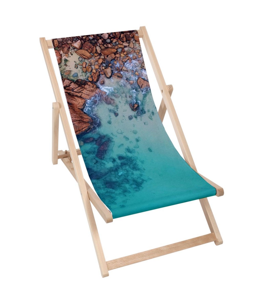 Leżak plażowy Stones skalisty brzeg fullprint drewniany na plażę