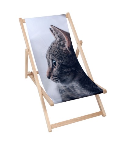 Leżak do ogrodu Koci Profil z kotkiem drewniany plażowy