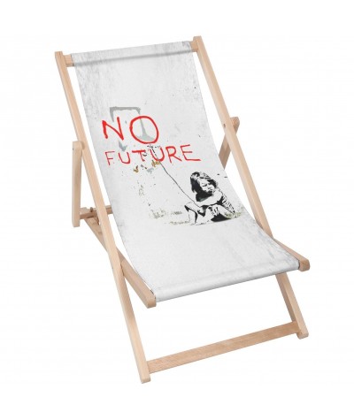 Leżak drewaniany biały No Future artystyczny na plażę  ogrodowy 2020