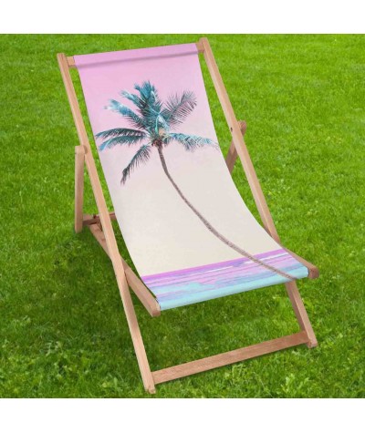 Leżak plażowy Colorful Palm palma FULLPRINT drewniany