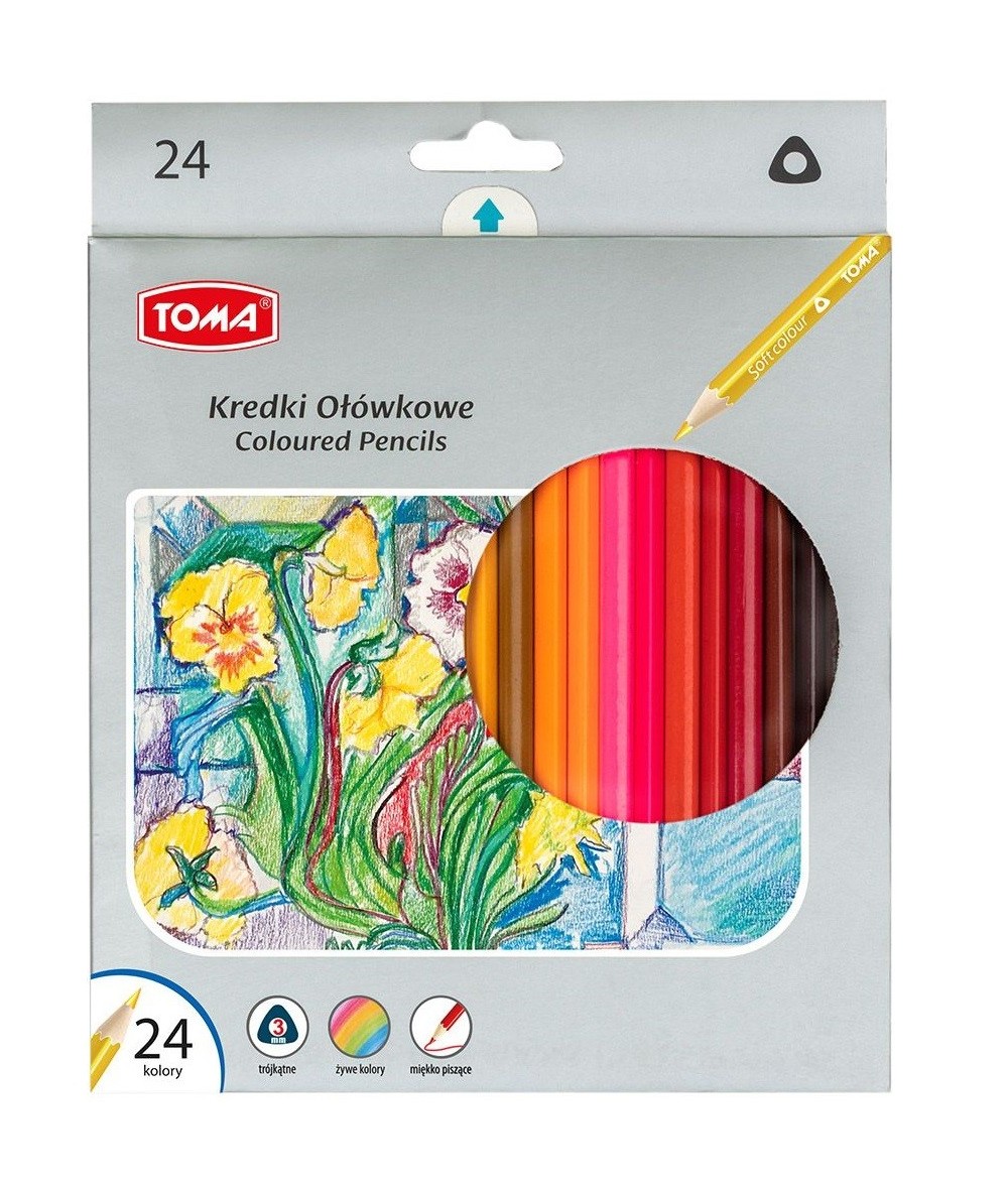 Kredki ołówkowe Toma 24 kolory trójkątne miękkie dla dzieci