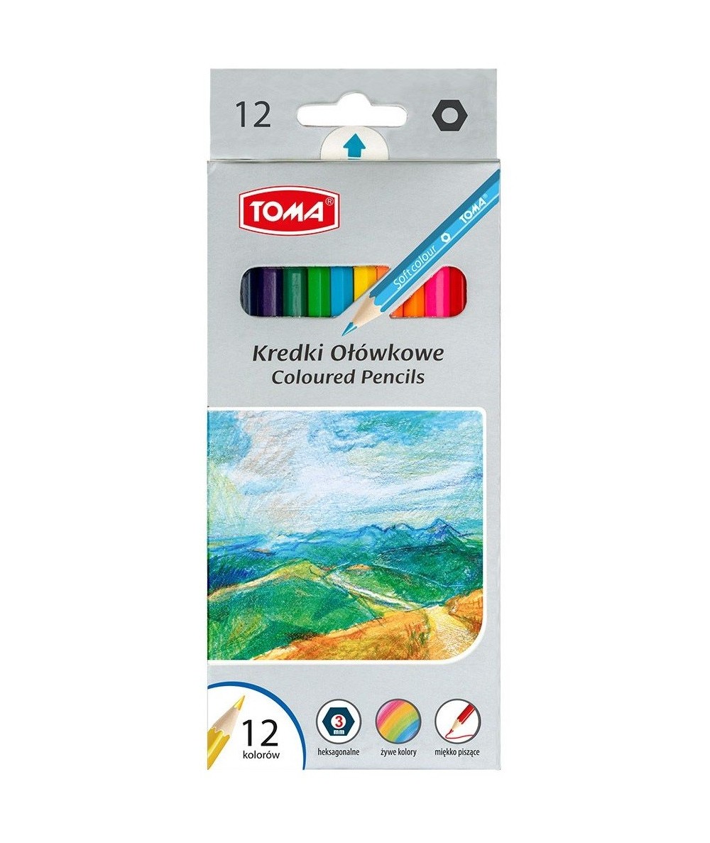 Kredki ołówkowe do szkoły Toma heksagonalne 12 kolorów