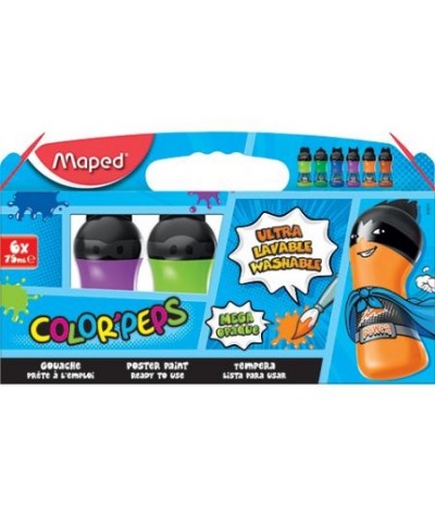 Farby Maped dla dzieci 6 kolorów uzupełniających butelki 75ml Superpower