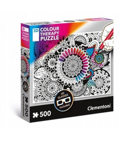 Puzzle 3D Clementoni KWIATY boho mandala 3D kolorowanki + okulary 3D