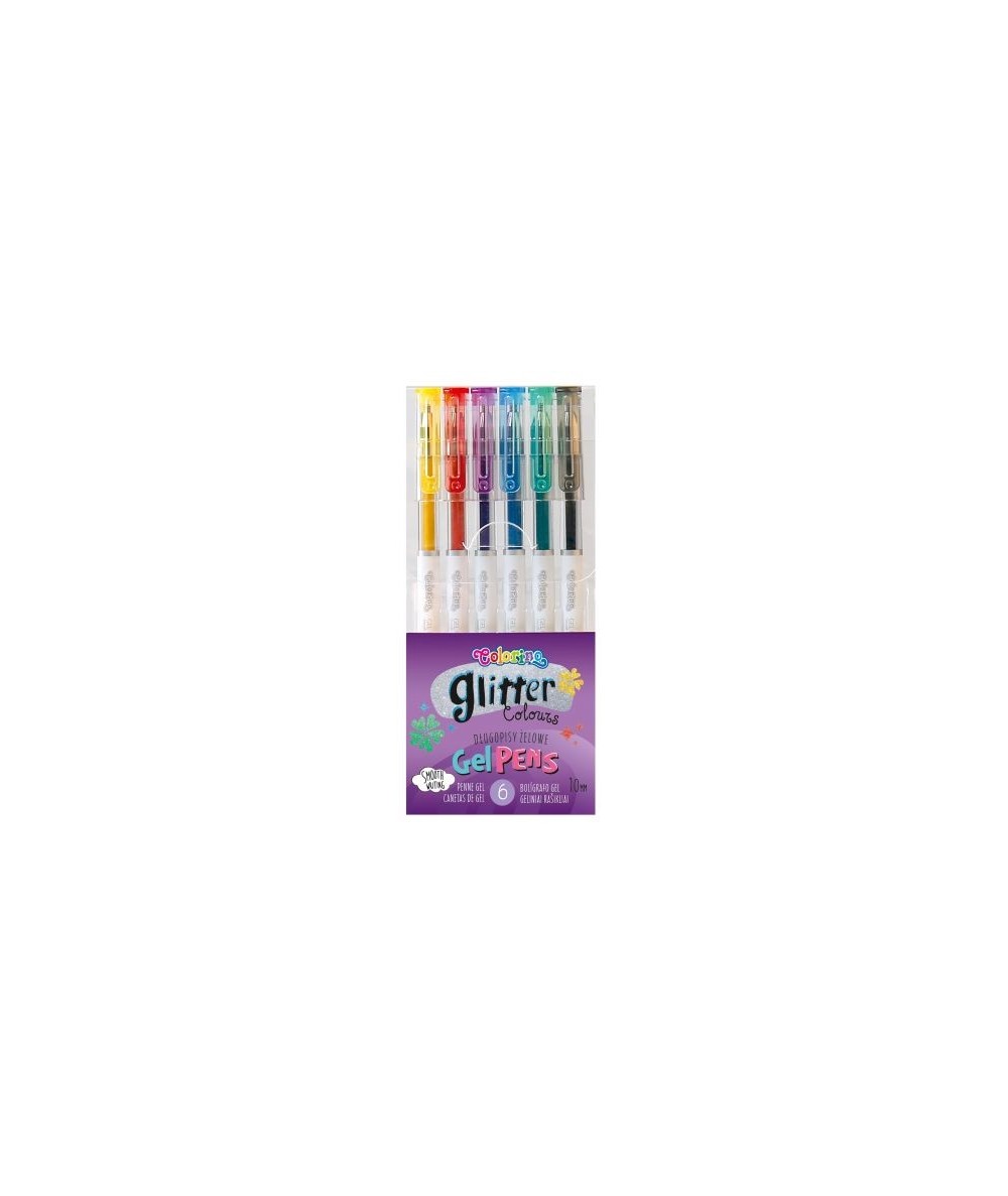 Długopisy żelowe z brokatem Colorino 6 kolorów 1mm dla dzieci