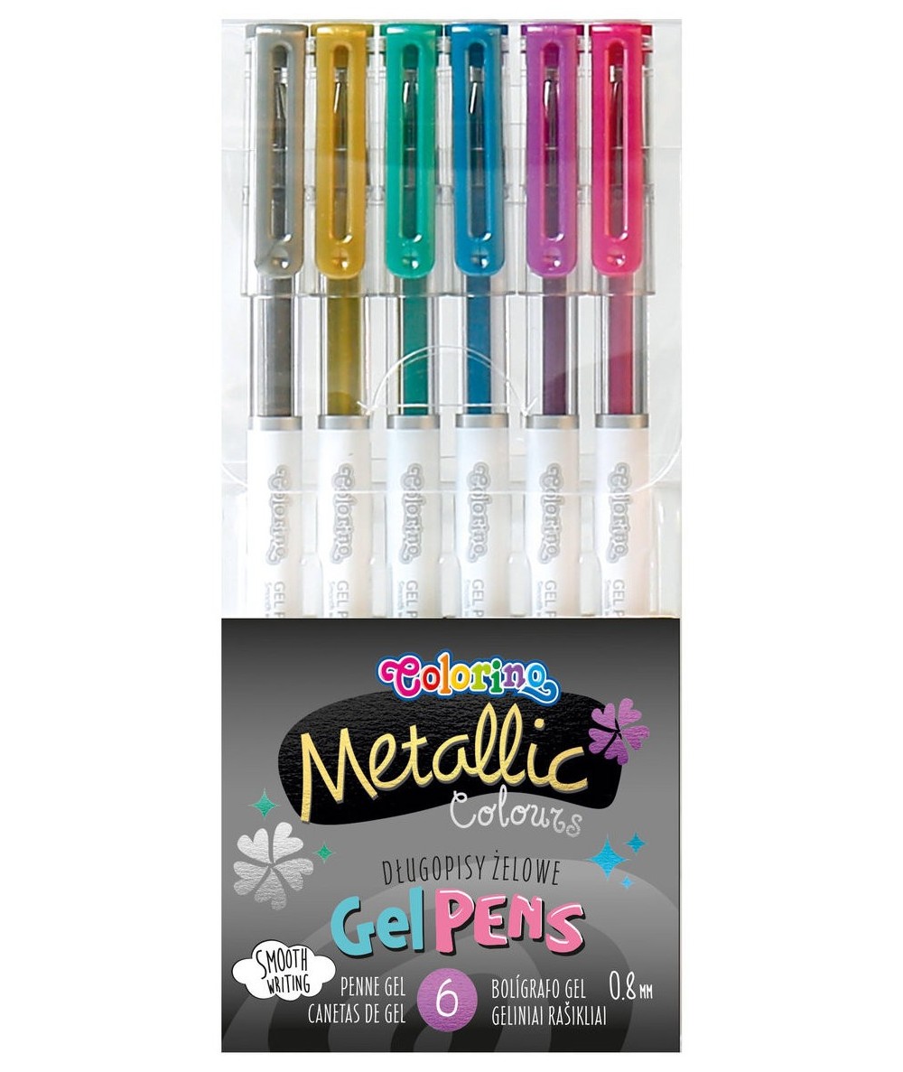 Długopisy żelowe 6 metalicznych kolorów Colorino Metallic 0,8 mm dla dzieci