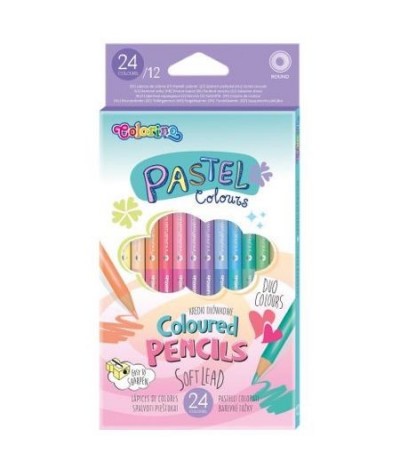 Kredki dwustronne Colorino Pastel okrągłe ołówkowe 24 kolory 12 sztuk do szkoły