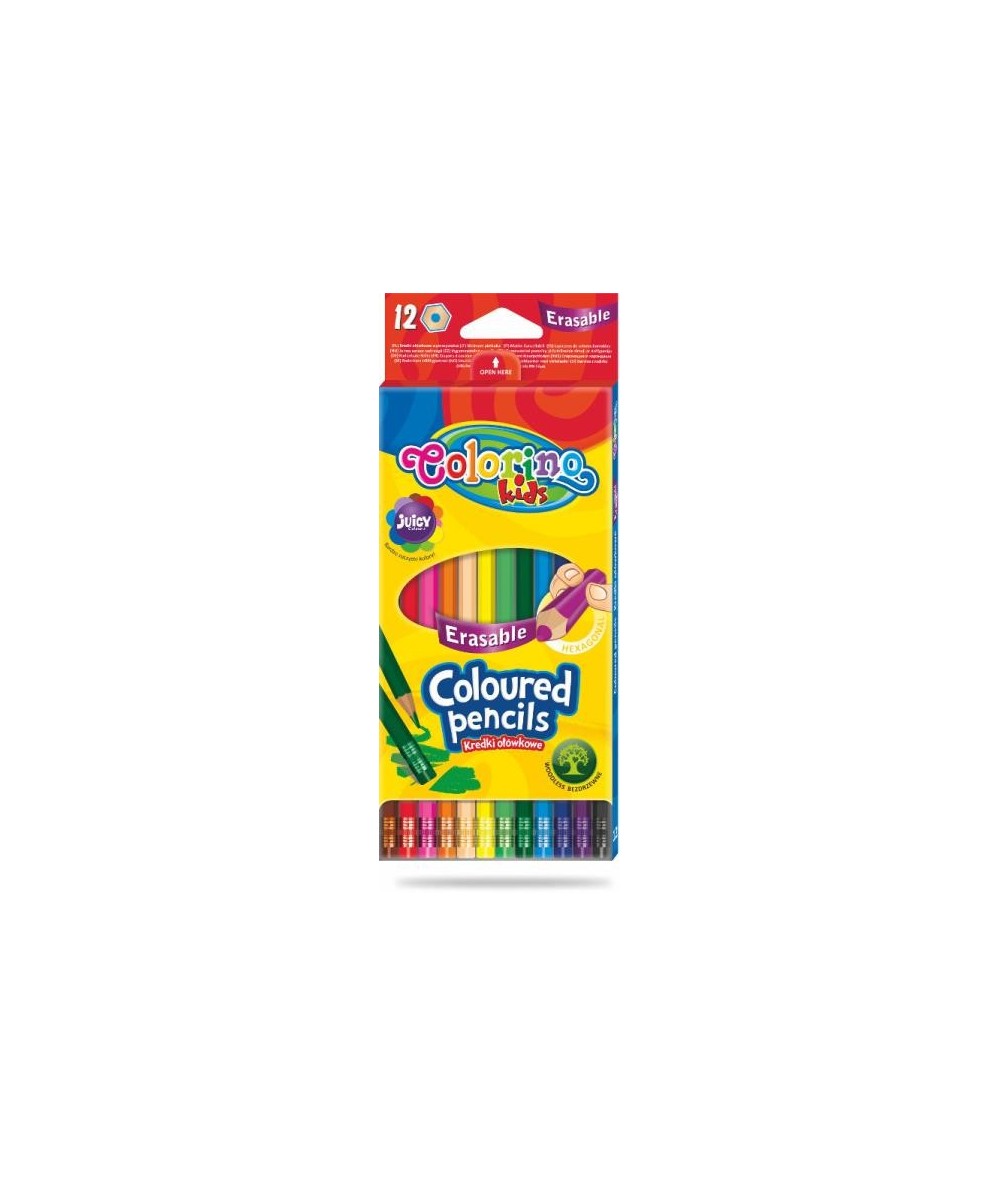 Kredki 12 kolorów heksagonalne COLORINO każda z gumką dla dzieci