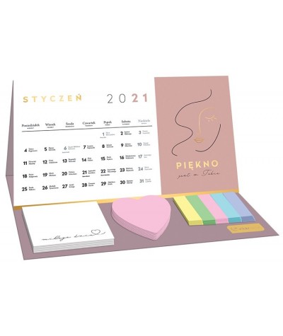 Kalendarz biurkowy MOTYWACYJNY 2021 stojący + notesy karteczki INTERDRUK