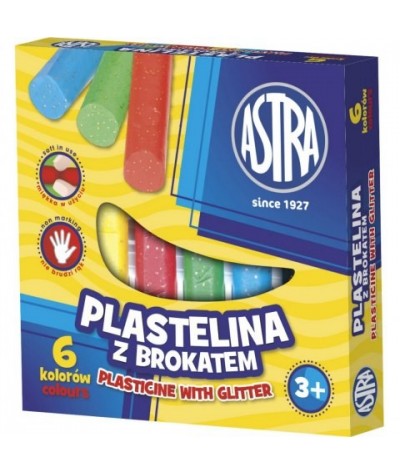 Plastelina z brokatem ASTRA 6 kolorów do prac plastycznych