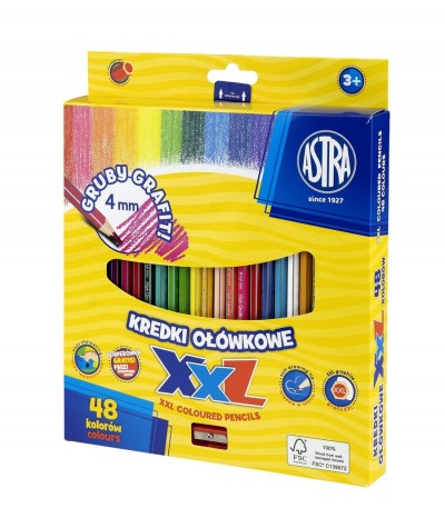 Kredki ASTRA XXL ołówkowe gruby grafit 48 kolorów z temperówką