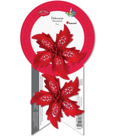 Kwiat Poinsecji dekoracyjny Titanum czerwony na druciku flokowany 2 szt