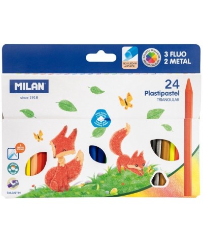 Kredki świecowe - plastikowe 24 kolory Milan dla dzieci Plastipastel
