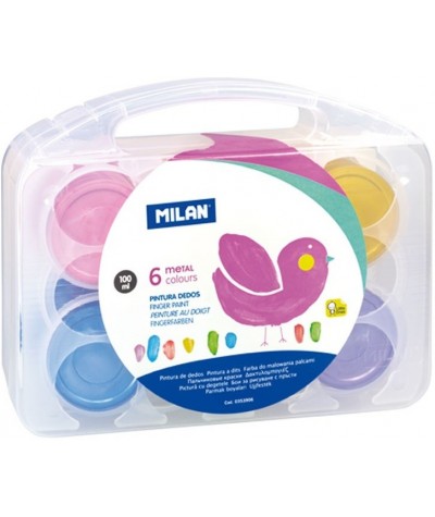 Farby do malowania palcami Milan dla dzieci 6 metalicznych kolorów