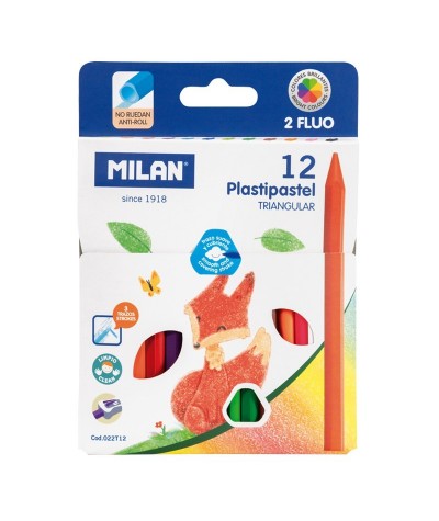 Kredki świecowe plastikowe 12 kolorów Milan Plastipastel dla dzieci