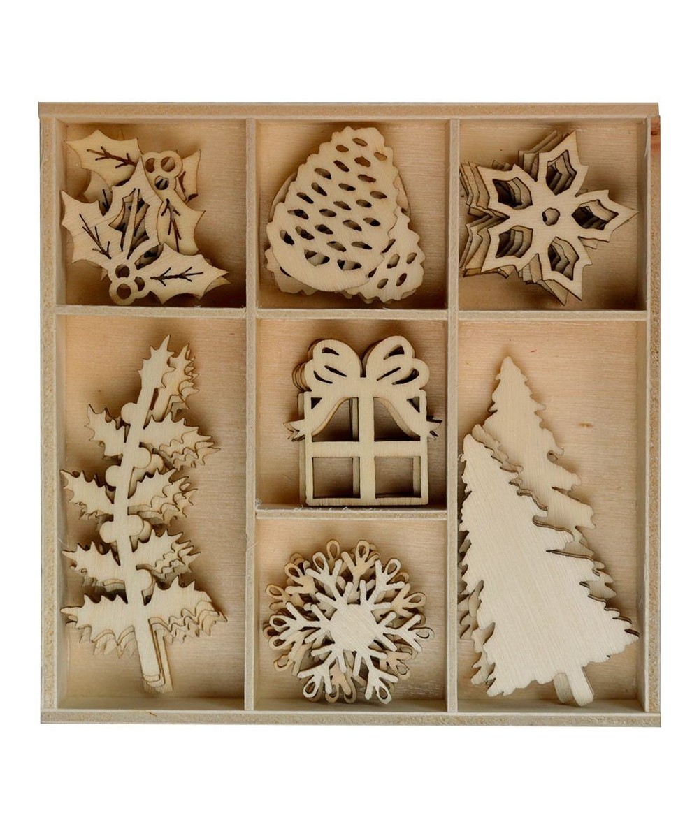 Drewniane ozdoby świąteczne Titanum zestaw 7 wzorów 40 szt