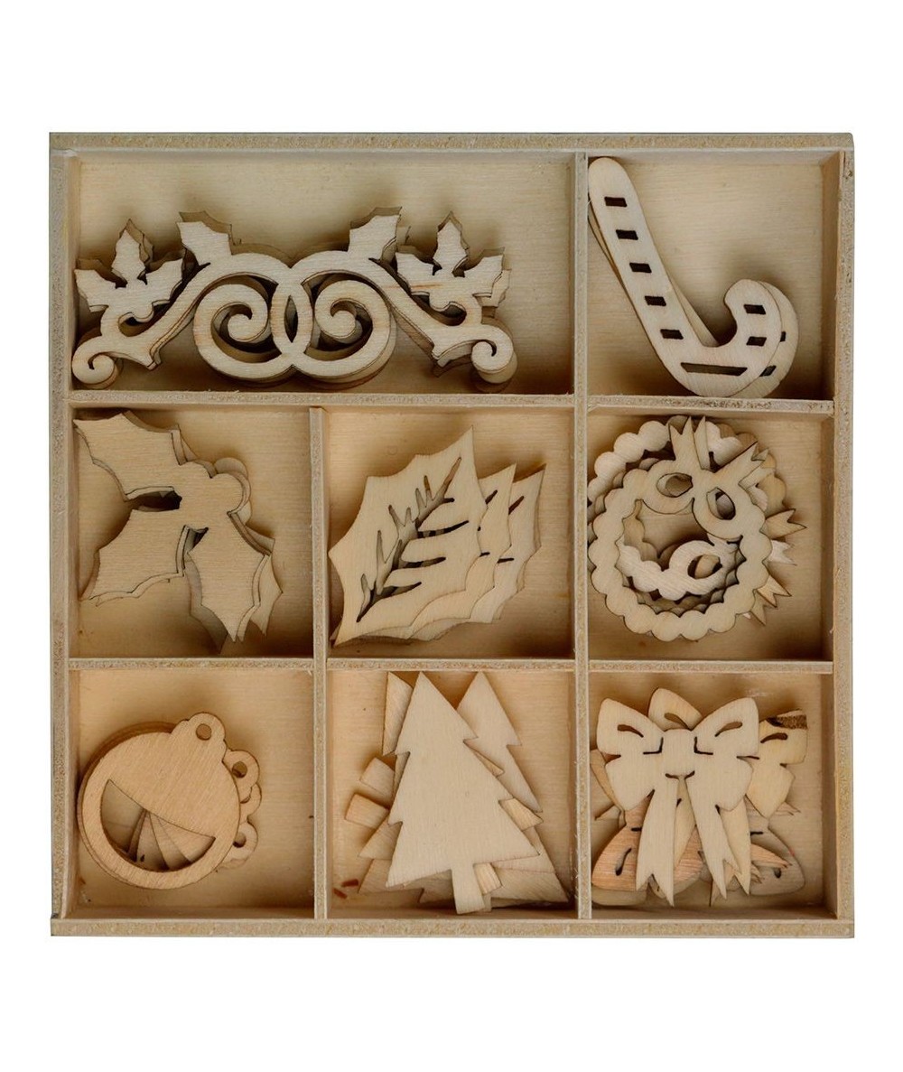 Drewniane dekoracje Titanum ozdoby świąteczne zestaw 8 wzorów 40 sztuk
