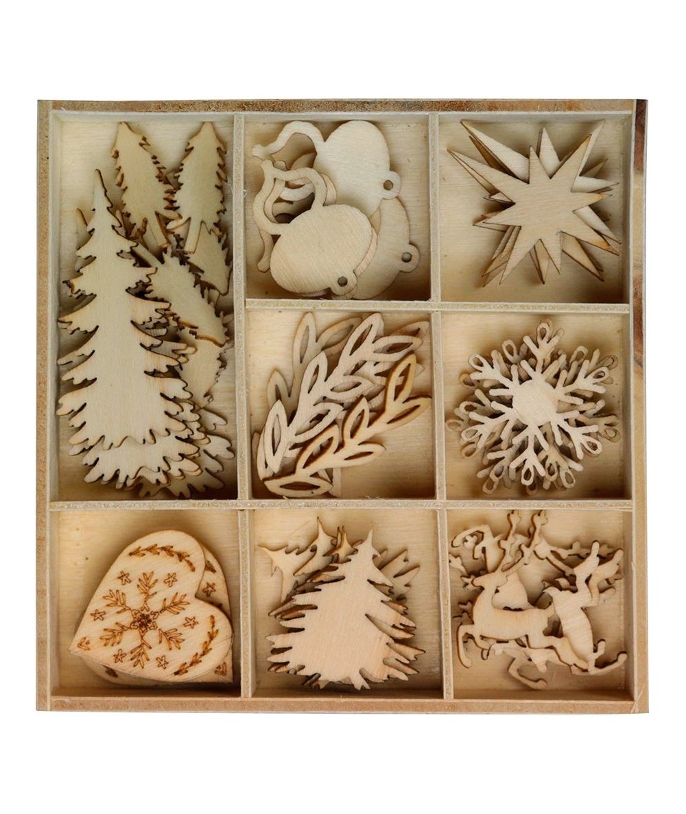 Drewniane ozdoby Titanum świąteczny zestaw 8 wzorów 40szt