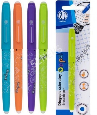 Długopis zmazywalny ASTRA niebieski 0,6mm cienka linia pisania Oops!