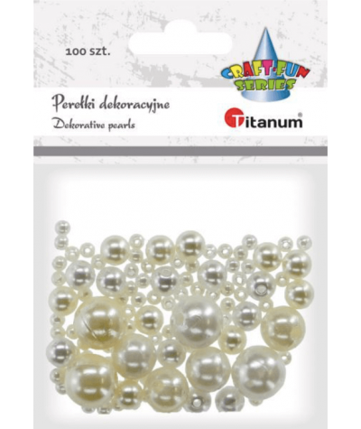 Koraliki dekoracyjne Titanum śr. 13/11/7/3,5mm białe perły 100 sztuk
