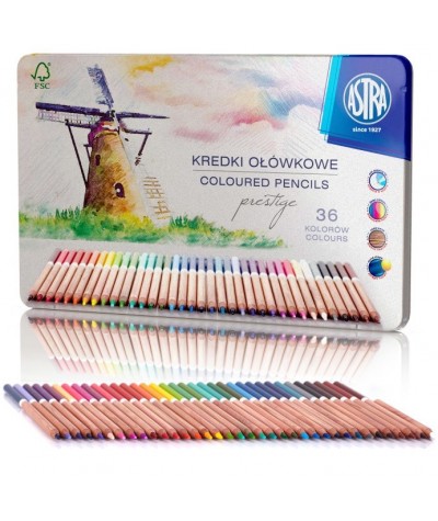 Kredki ASTRA PRESTIGE ołówkowe 36 kolorów ZESTAW w metalowym pudełku