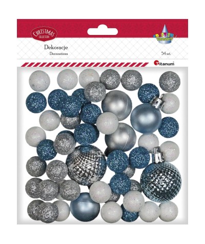 Kulki dekoracyjne z pianki Titanum  niebieskie srebrne MIX 54 szt.