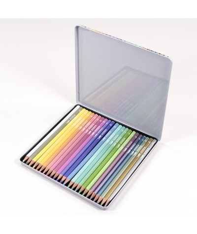 Kredki trójkątne pastelowe metaliczne 24 kolory metalowe pudełko KIDEA