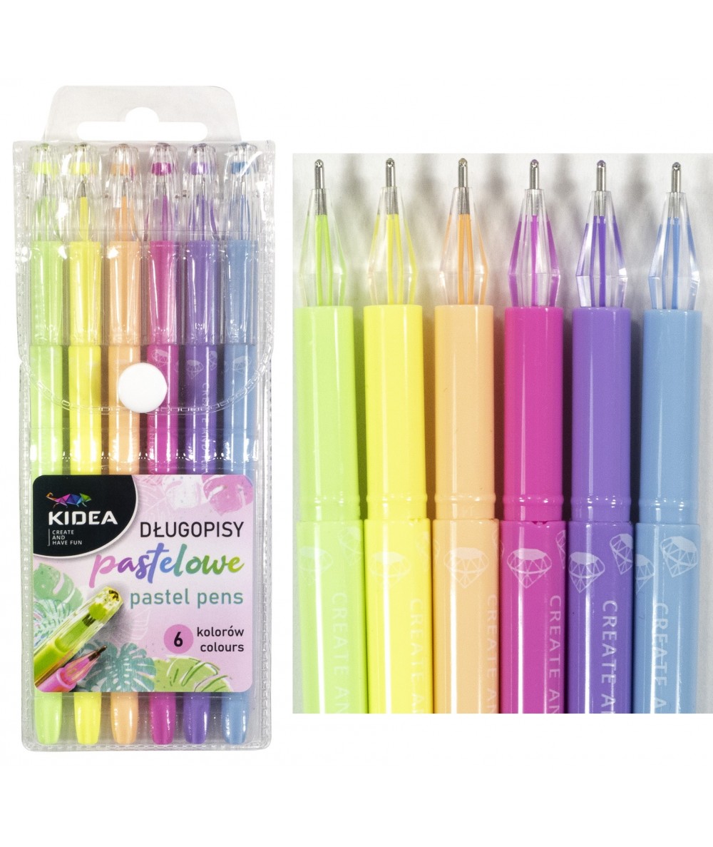 Długopisy żelowe pastelowe KIDEA 6 kolorów z kryształową końcówką