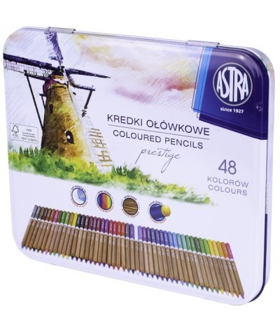 Kredki ołówkowe ASTRA PRESTIGE artystyczne 48 kolorów METAL BOX