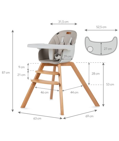 Drewniane krzesełko do karmienia z tacką Kidwell Beżowe Nobis 6-36mc