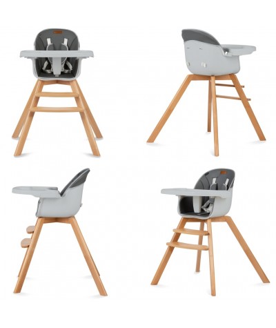 Drewniane krzesełko do karmienia Kidwell Szare Nobis 6-36mc regulowane