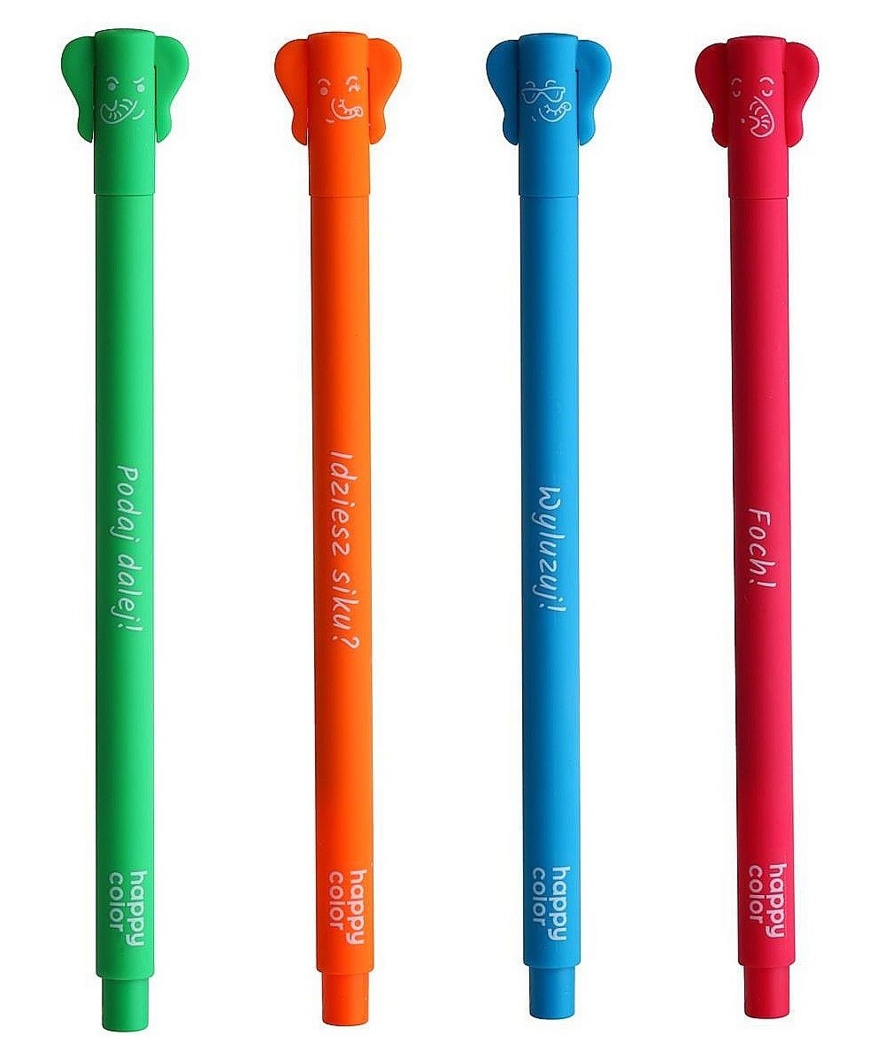 Długopis żelowy Happy Color ELEPHANTS matowe słoniki z napisem 0,5mm - MIX