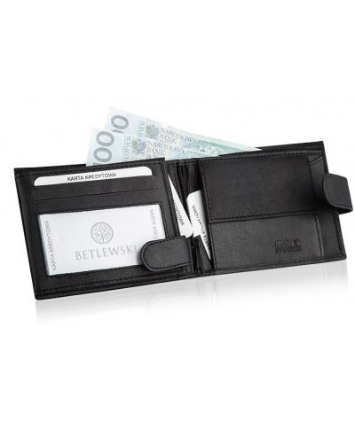 Betlewski portfel męski skórzany Optimal ochrona RFID czarny duży
