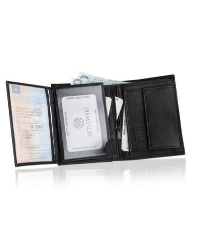 Betlewski portfel męski skóra naturalna Optimal RFID czarny elegancki