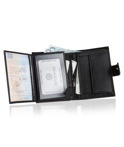 Betlewski portfel skórzany dla Niego Optimal RFID czarny stylowy
