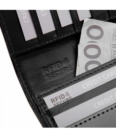 Betlewski portfel damski skórzany Shine RFID Secure czarny LAKIEROWANY