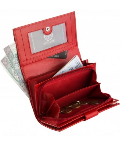 Betlewski portfel damski skórzany Basic RFID czerwony mały na prezent