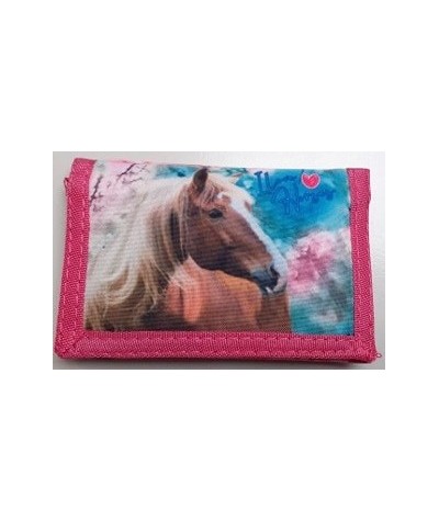 Pastelowy portfel dla dziecka z koniem DERFORM na rzep I Love Horses